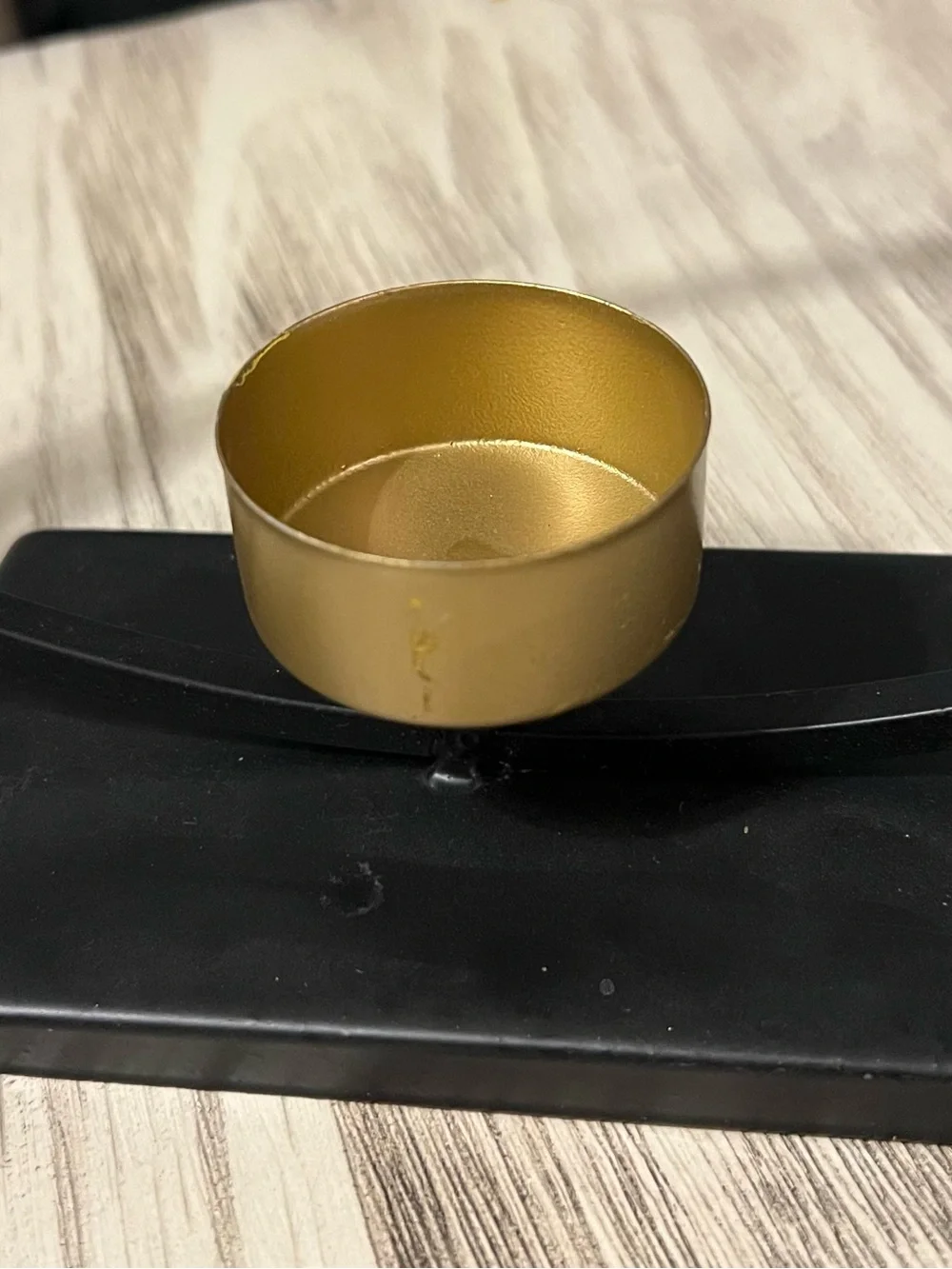 Set of 2 Modern Black Metal Circle Tea Light Candle Holders Gold Accent